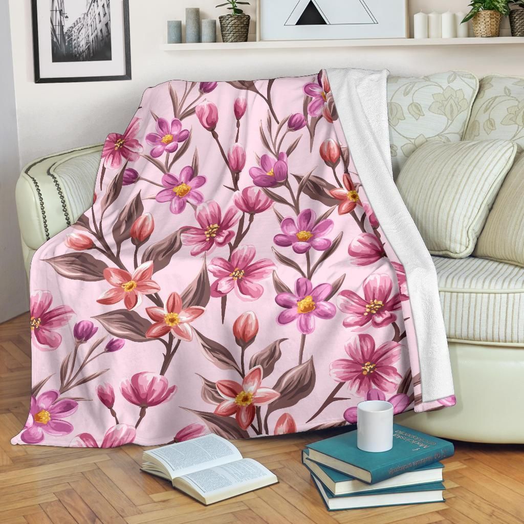 Summer Floral Pattern Print Design Soft Fleece Blanket