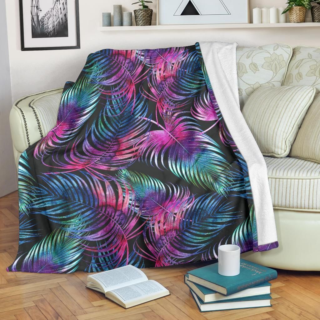 Summer Palm Leaves Pattern Print Design Fleece Blanket