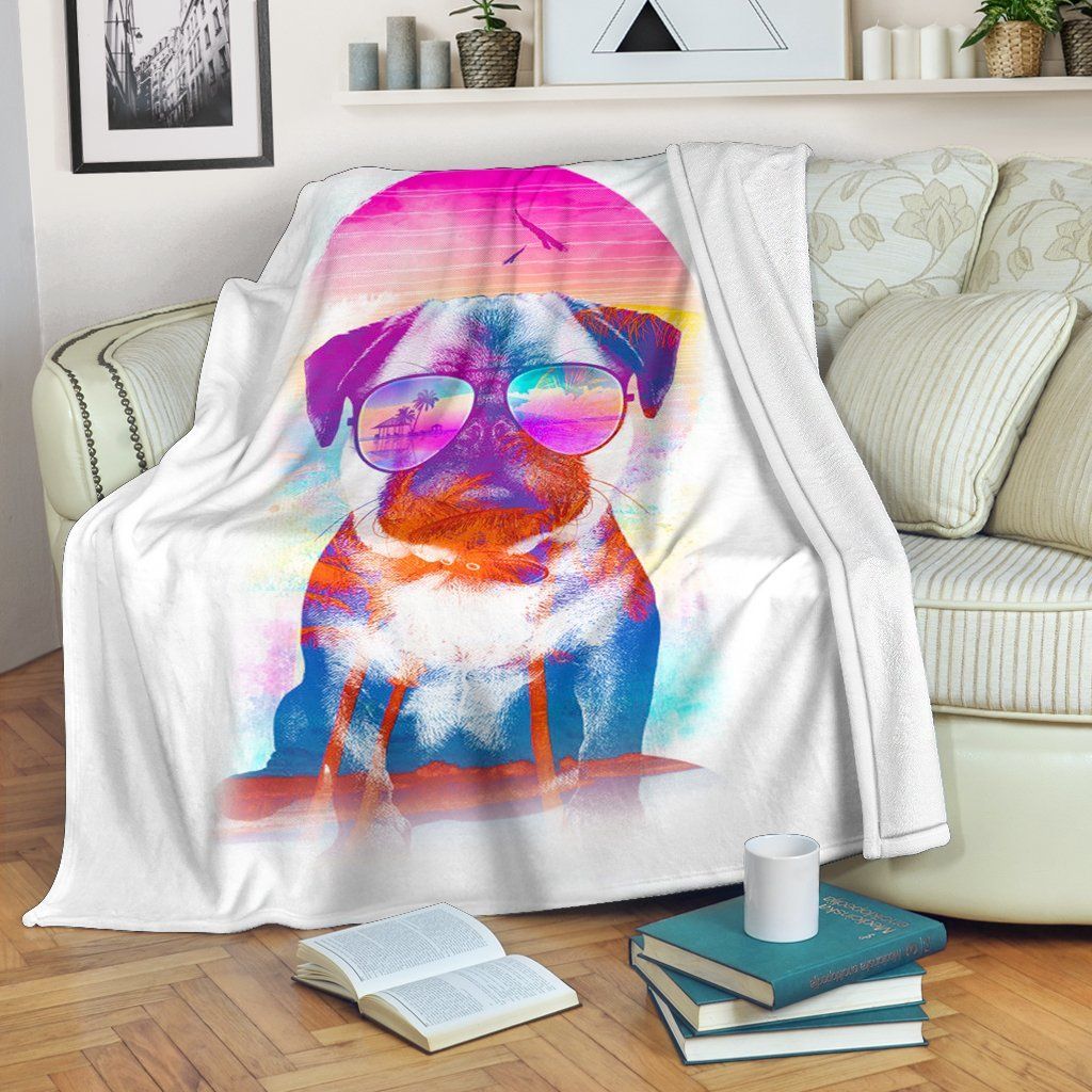 Summer Pug Sherpa Fleece Blanket