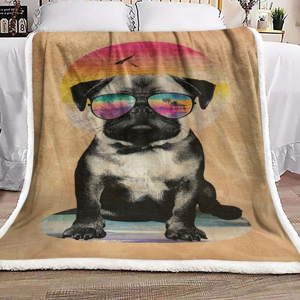 Summer Pug Sherpa Fleece Blanket