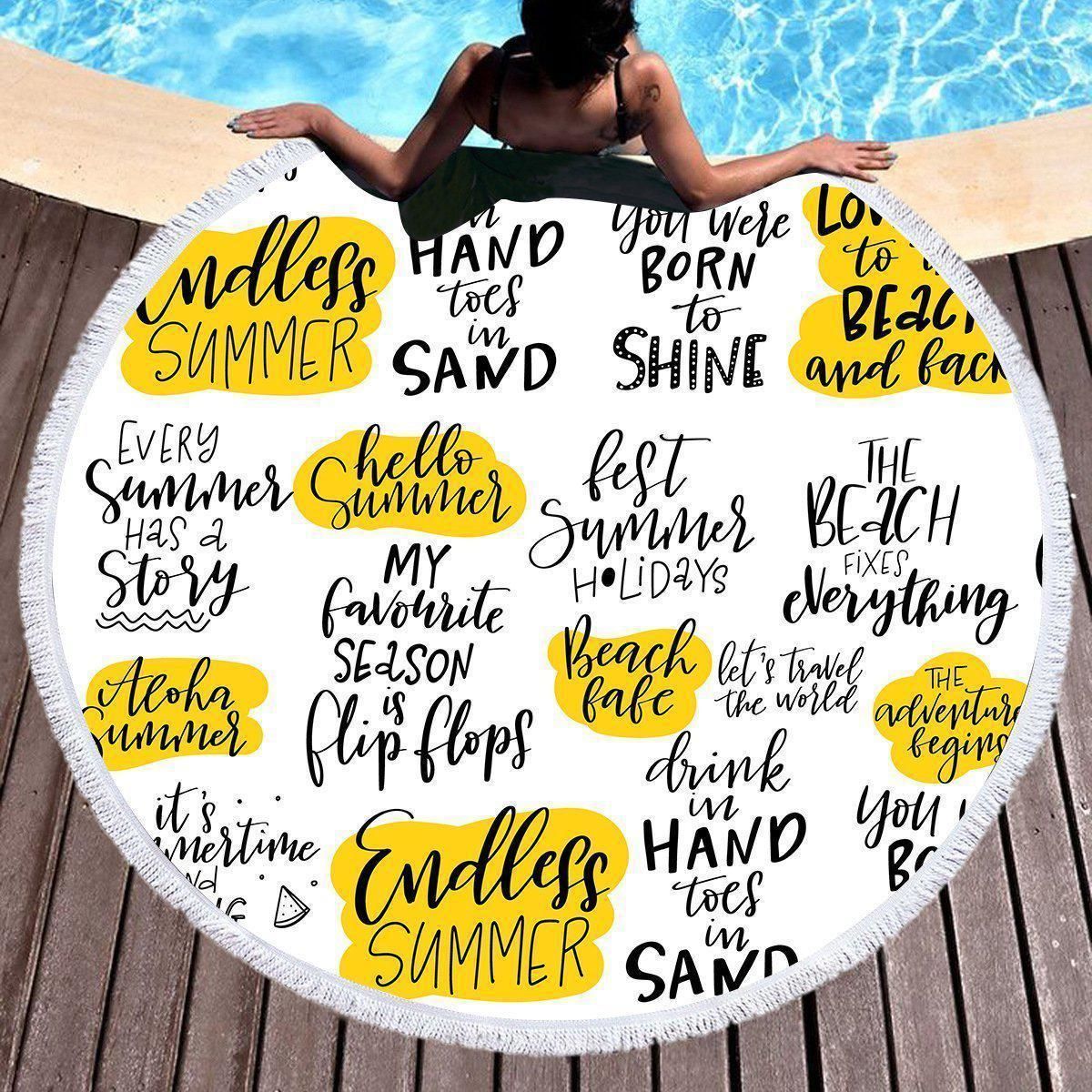 Summer Sayings Fun Printed Round Beach Towel