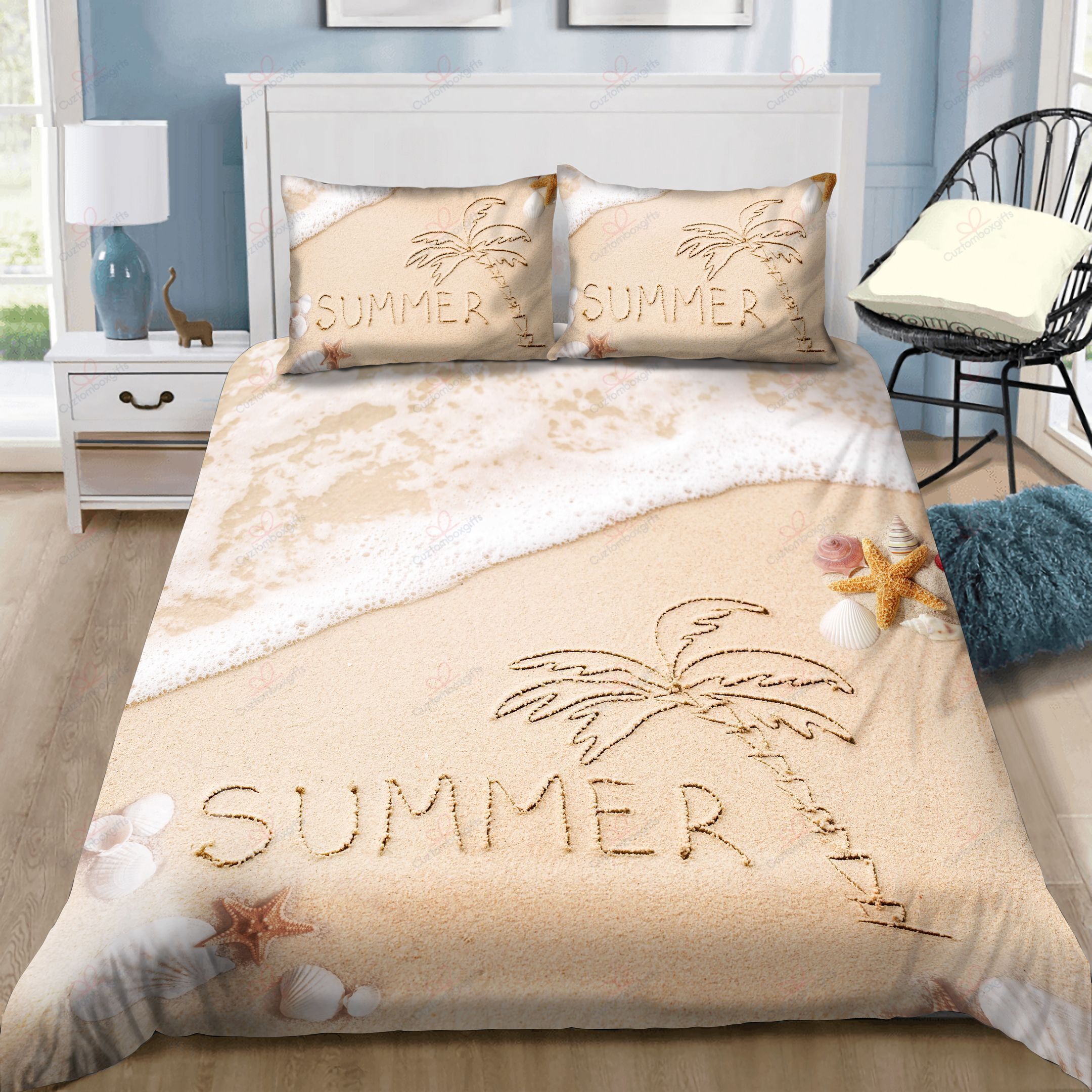 Summer Starfish And Shells On Beach Bedding Set