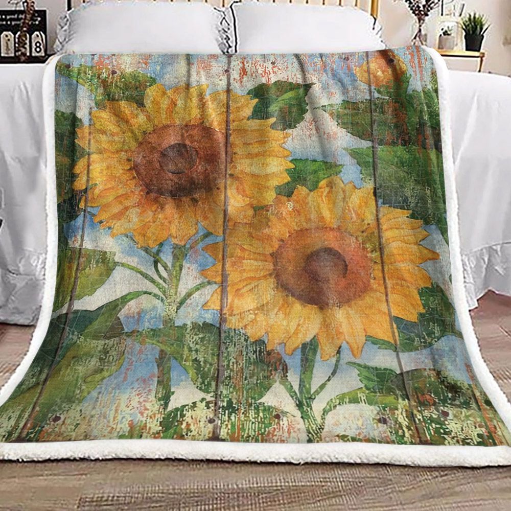Summer Sunflowers Sherpa Fleece Blanket