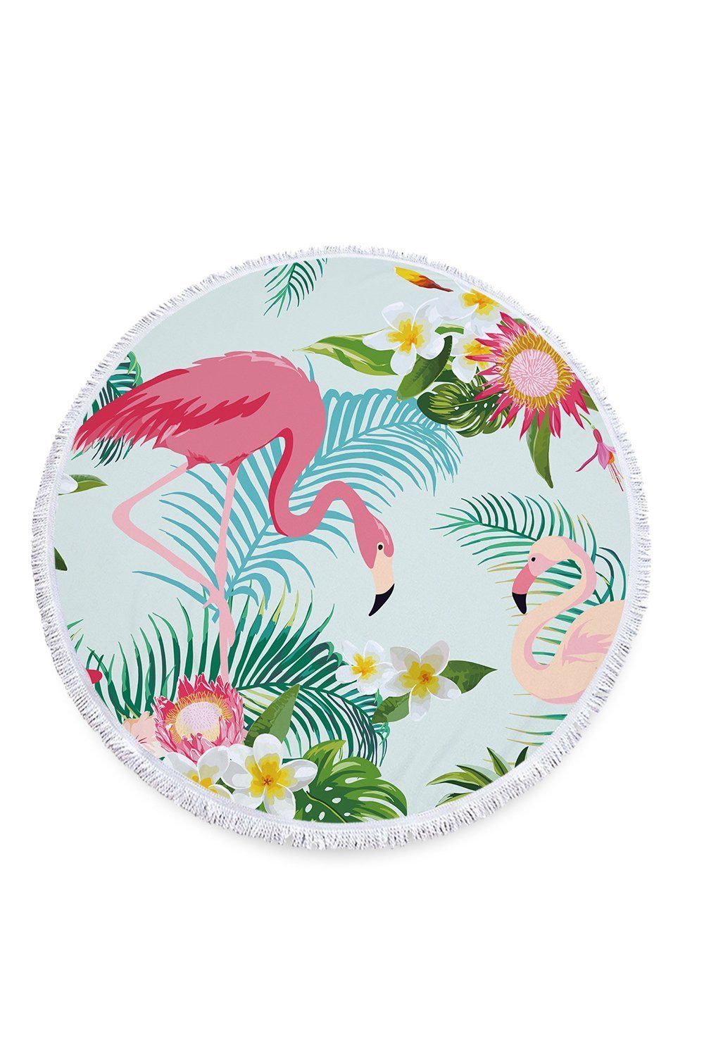 Summer Tropical Flamingo And Flower Printed Round Beach Towel