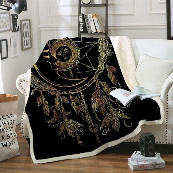 Sun And Moon Dreamcatcher Sherpa Fleece Blanket