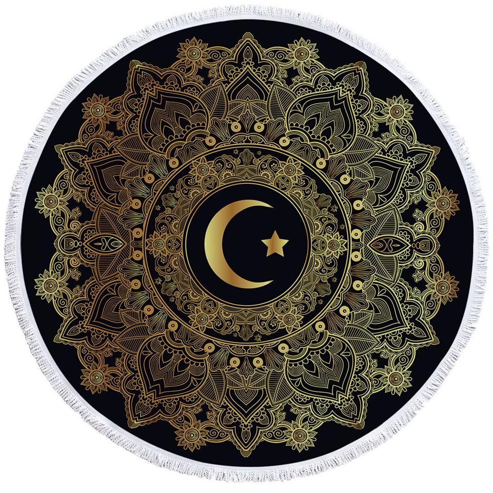 Sun And Moon Regal Mandala Printed Round Beach Towel
