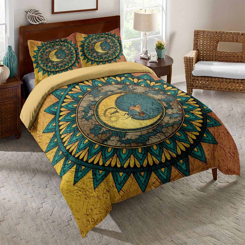 Sun And Moon Textured Printed Bedding Set