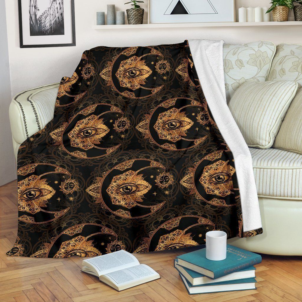 Sun Moon Mandala Third Eye Soft Fleece Blanket