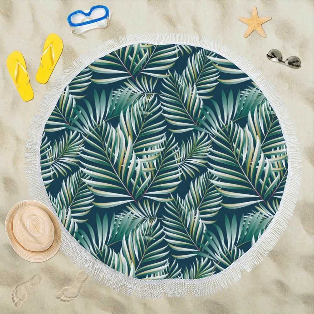 Sun Spot Tropical Palm Leaves Pattern Round Beach Towel