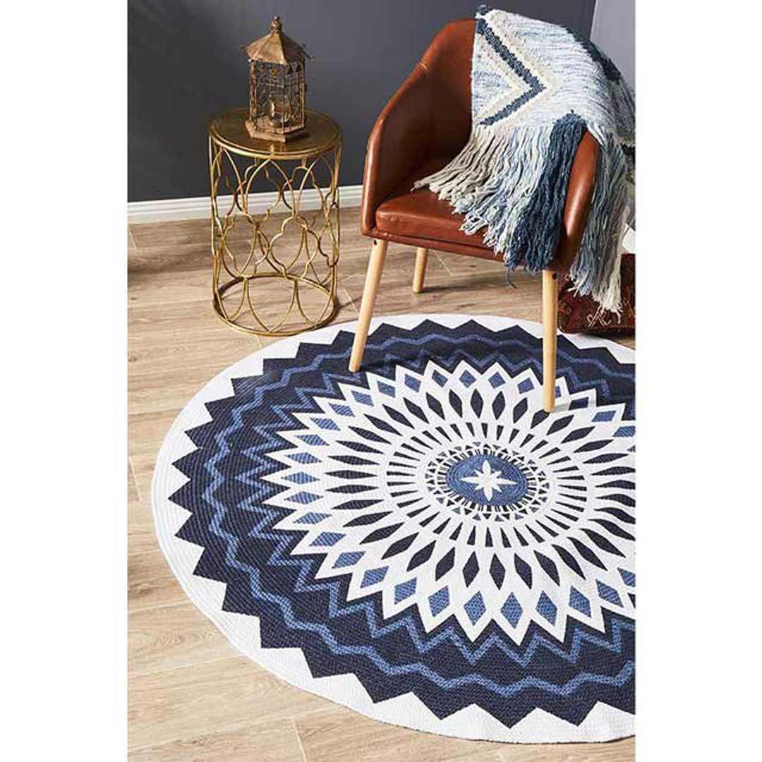Sunburst Navy Round Carpet