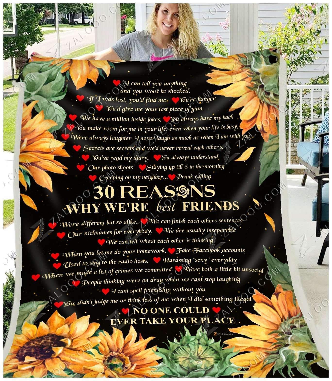 Sunflower 30 Reasons Why We Re Best Friends Sherpa Fleece Blanket