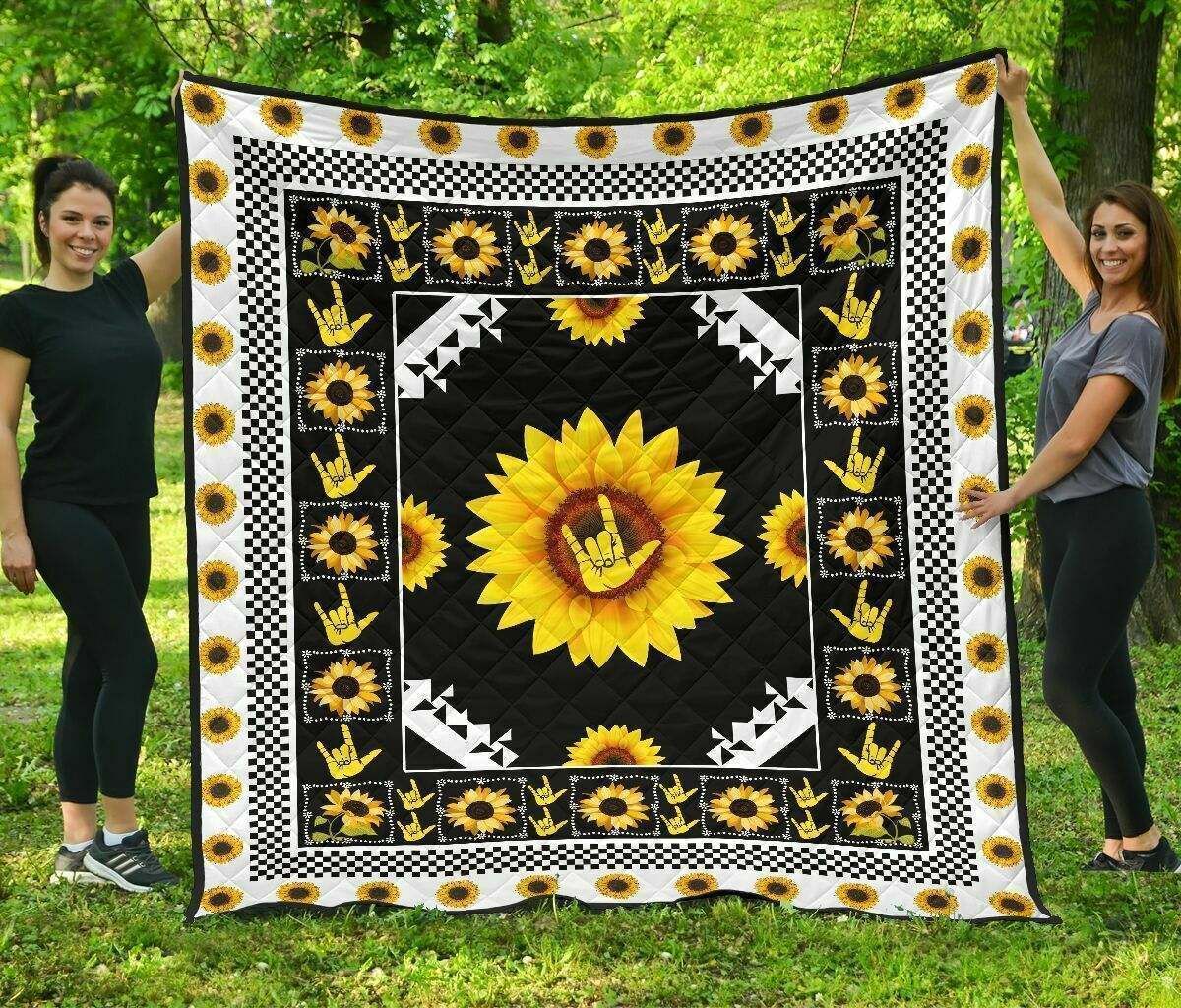 Sunflower American Sign Language CLA0810459Q Quilt Blanket