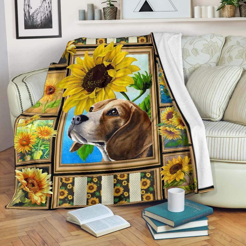 Sunflower And Beagle Sherpa Fleece Blanket