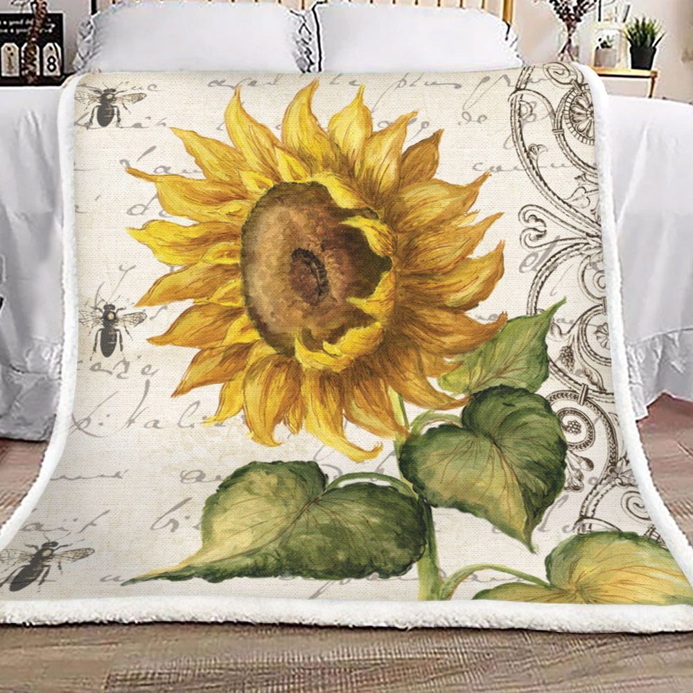 Sunflower And Bee Sherpa Fleece Blanket
