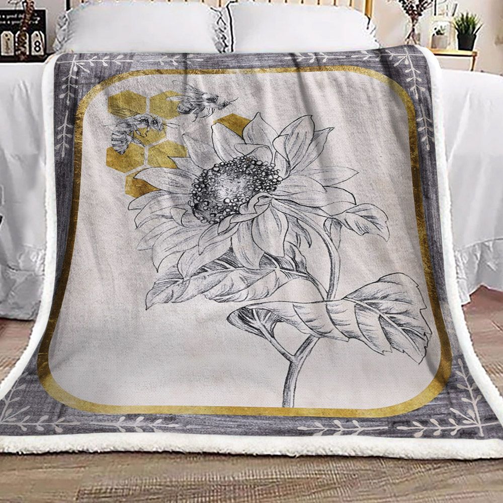Sunflower And Bee Sherpa Fleece Blanket