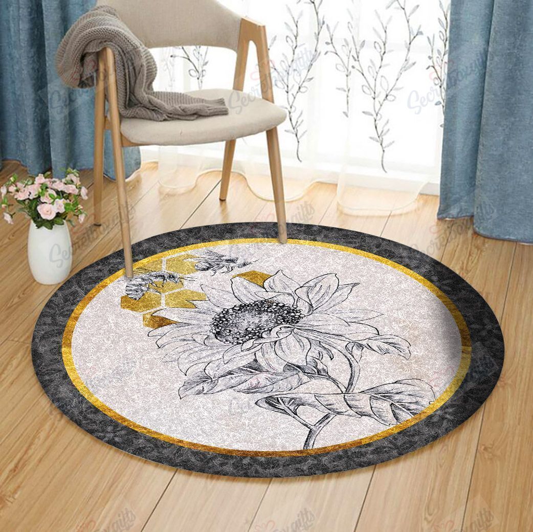 Sunflower And Bee Round Carpet