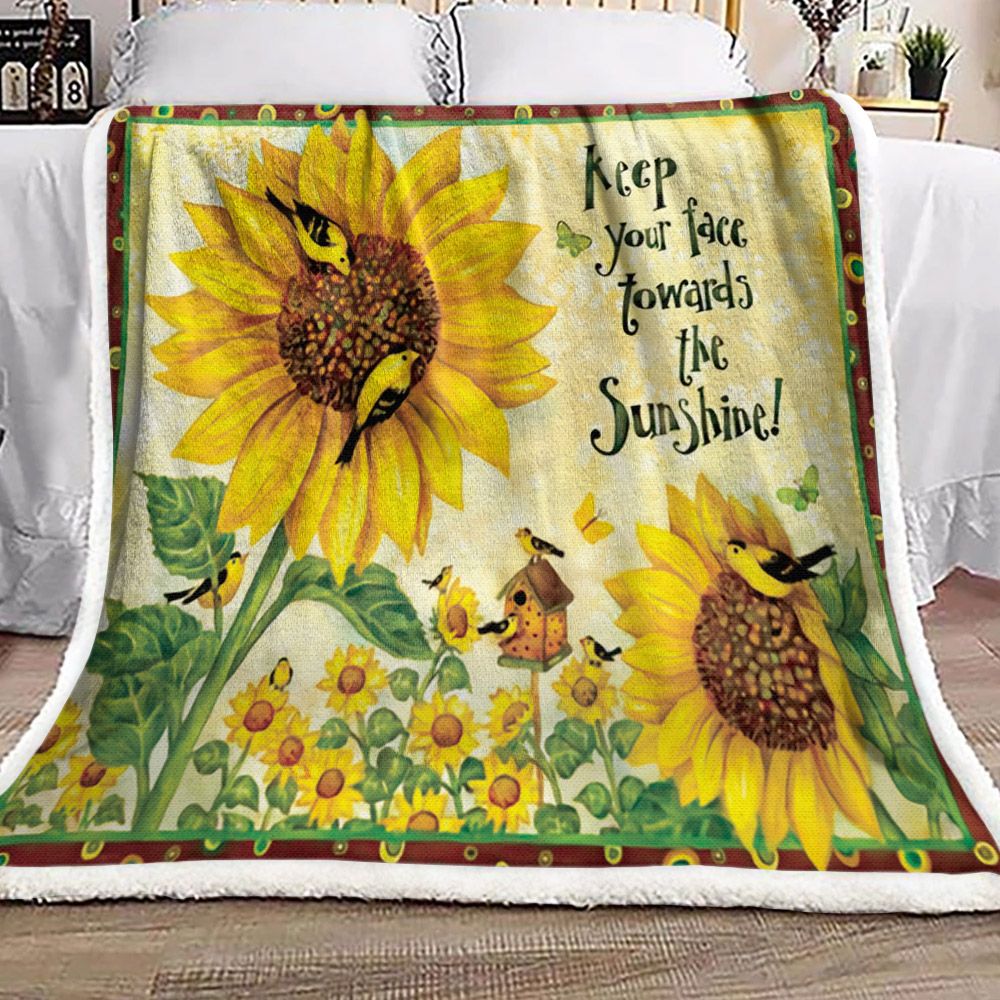 Sunflower And Bird Sherpa Fleece Blanket