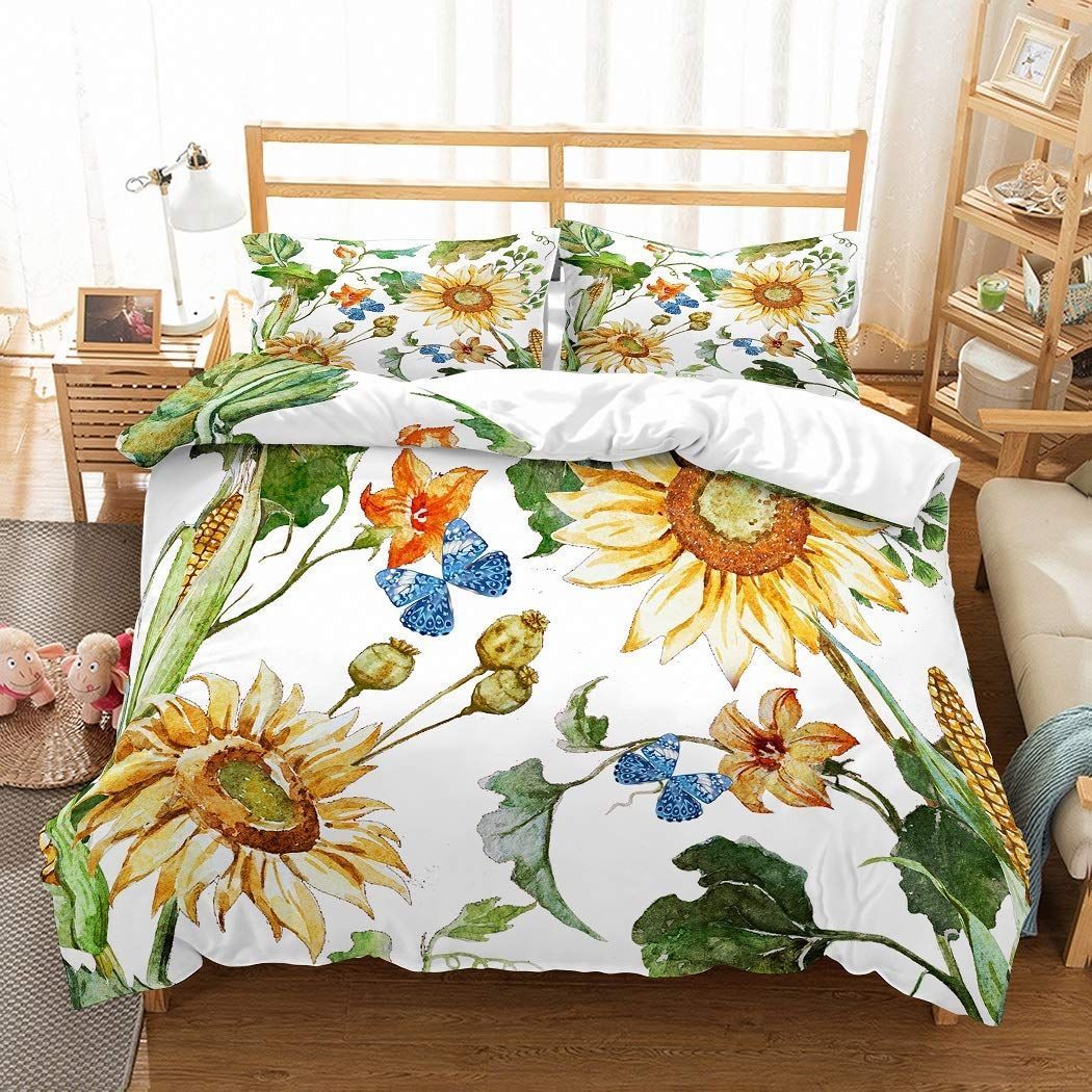 Sunflower And Blue Butterfly Bedding Set