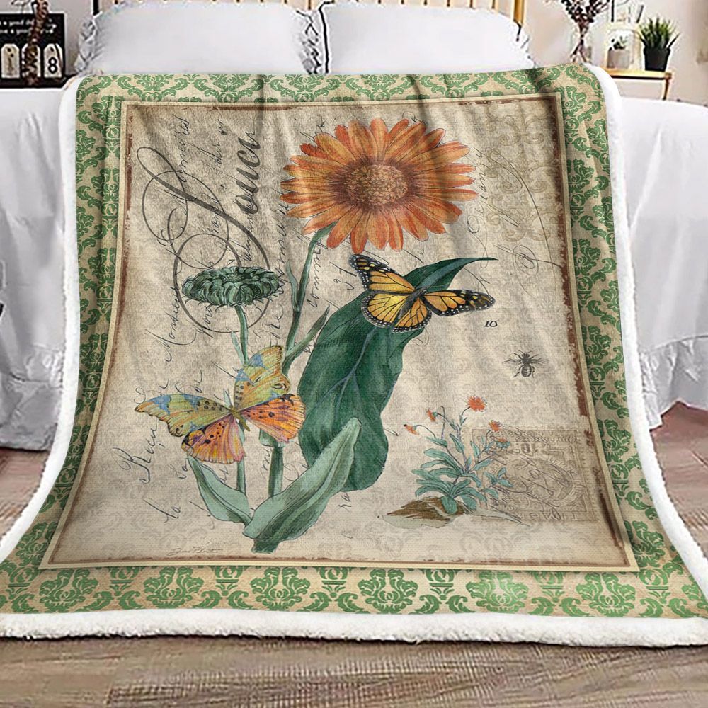 Sunflower And Butterfly Sherpa Fleece Blanket