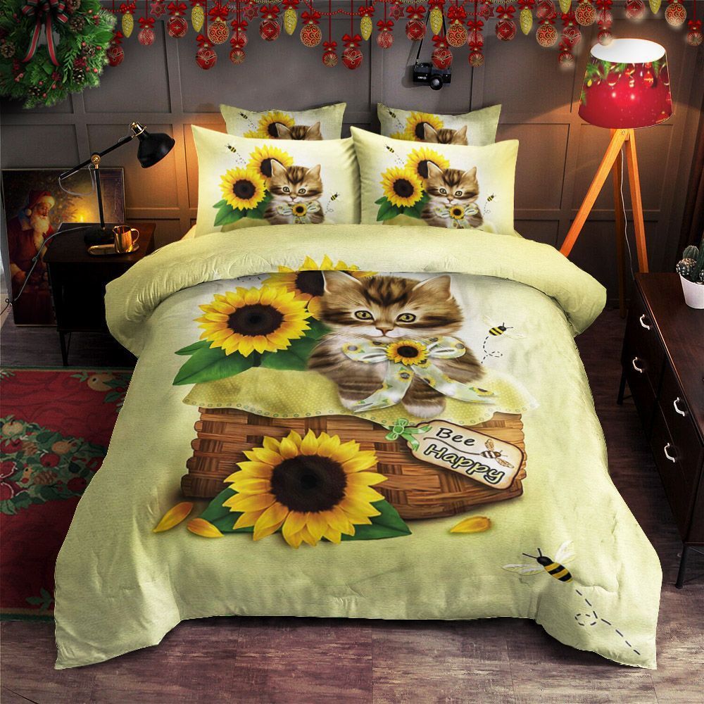 Sunflower And Cat Bedding Set