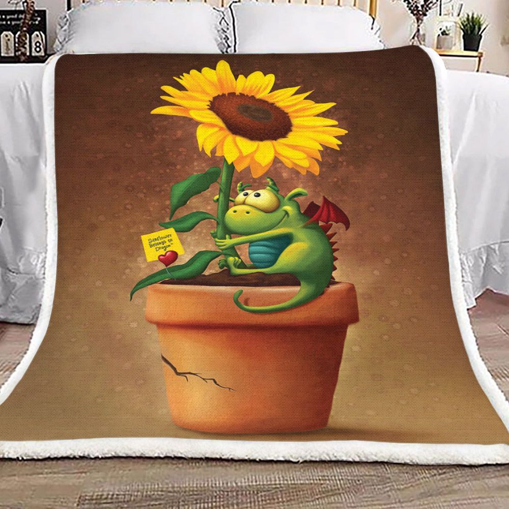 Sunflower And Dragon Sherpa Fleece Blanket