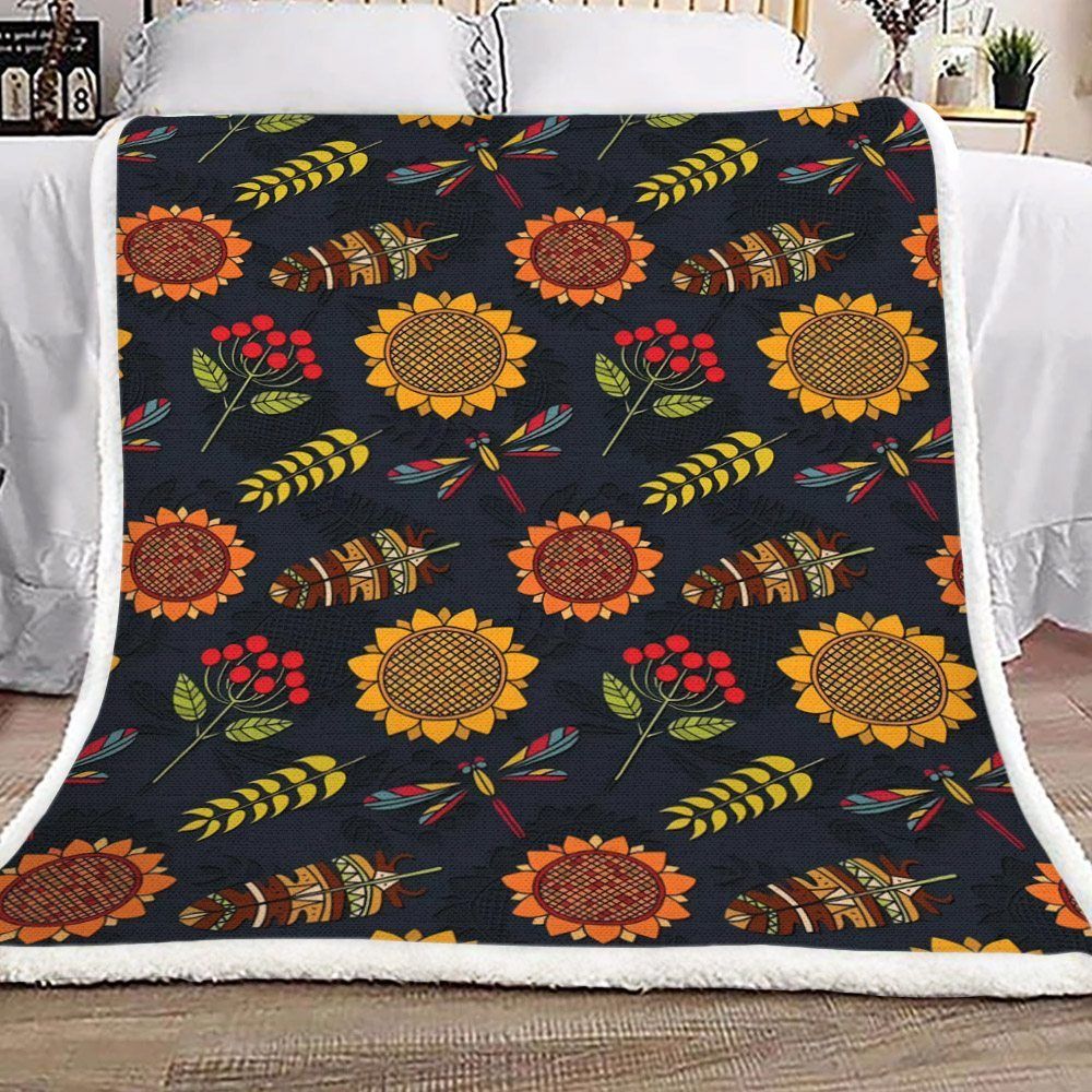 Sunflower And Dragonfly Sherpa Fleece