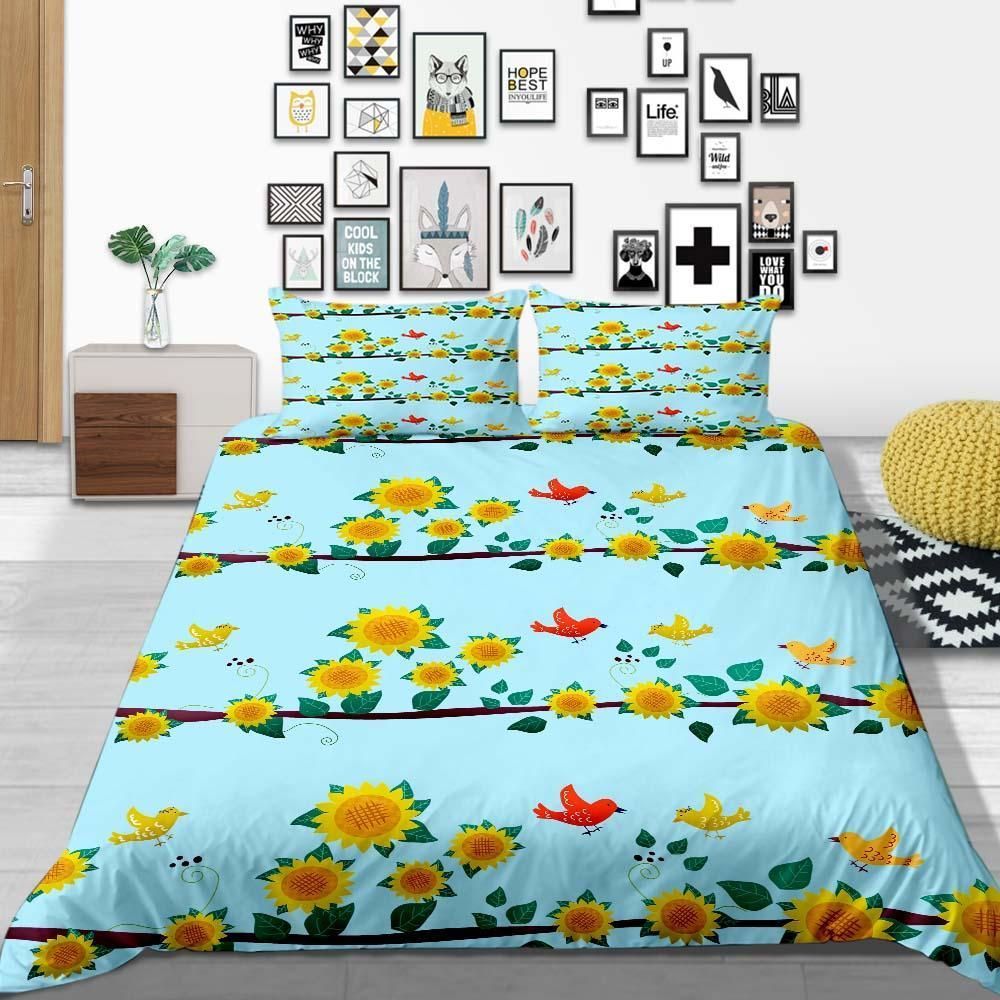 Sunflower And Hummingbird Printed Bedding Set