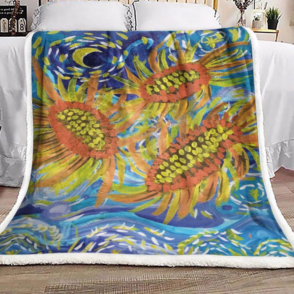 Sunflower And Moon Sherpa Fleece Blanket