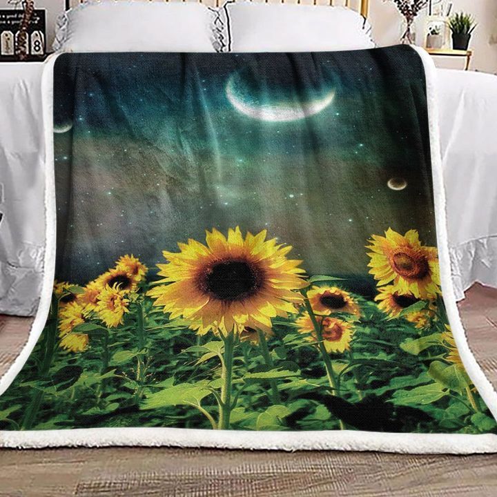 Sunflower And Moon Fleece Blanket