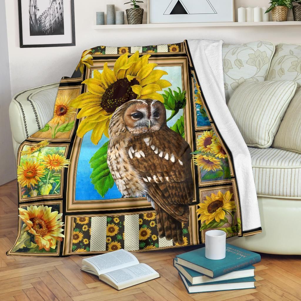 Sunflower And Owl Sherpa Fleece Blanket