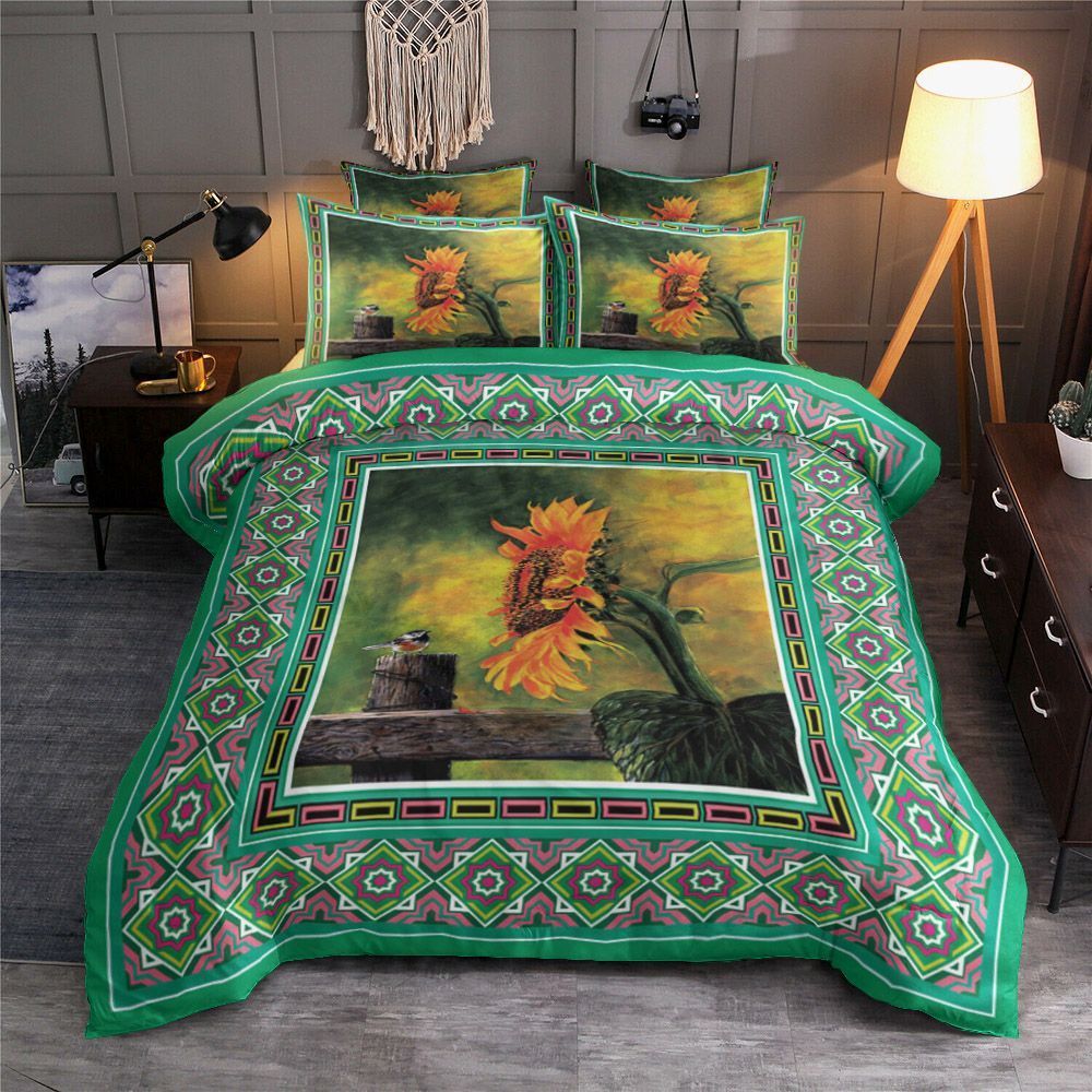 Sunflower And Purple Bird Bedding Set