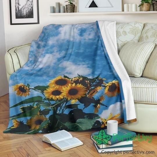 Sunflower And Sky Sherpa Fleece Blanket