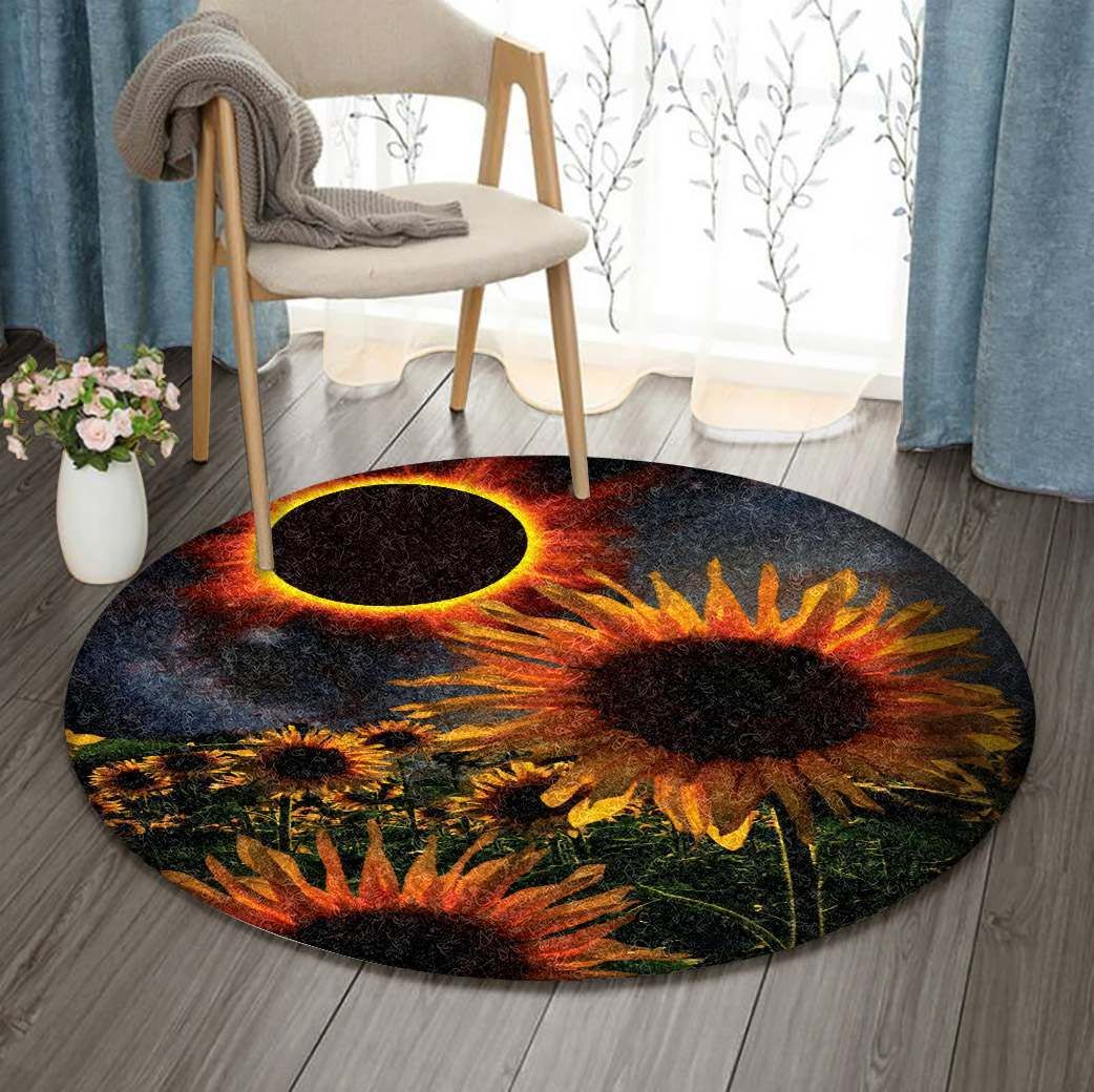 Sunflower And Sun Round Carpet