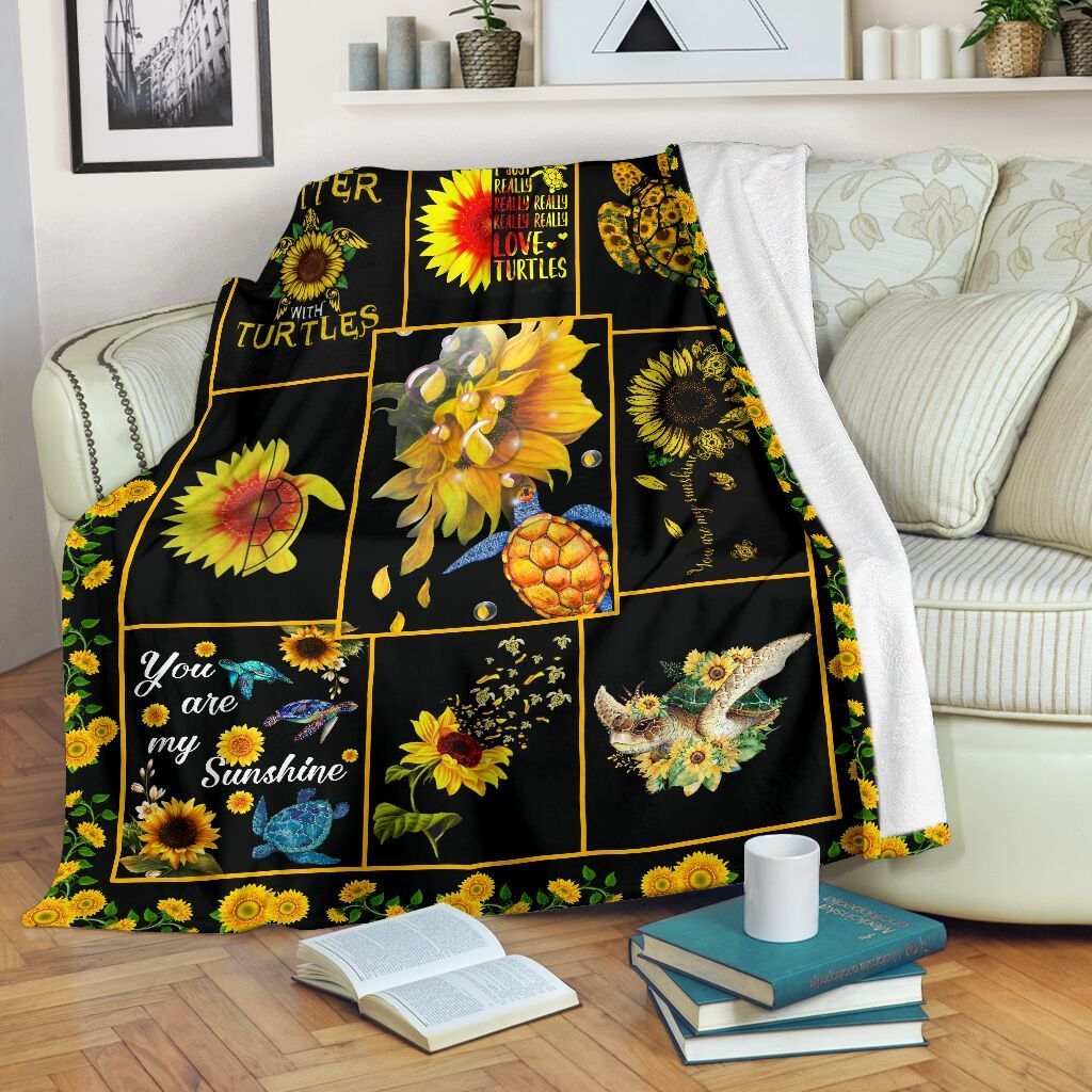 Sunflower And Turtle Sherpa Fleece Blanket