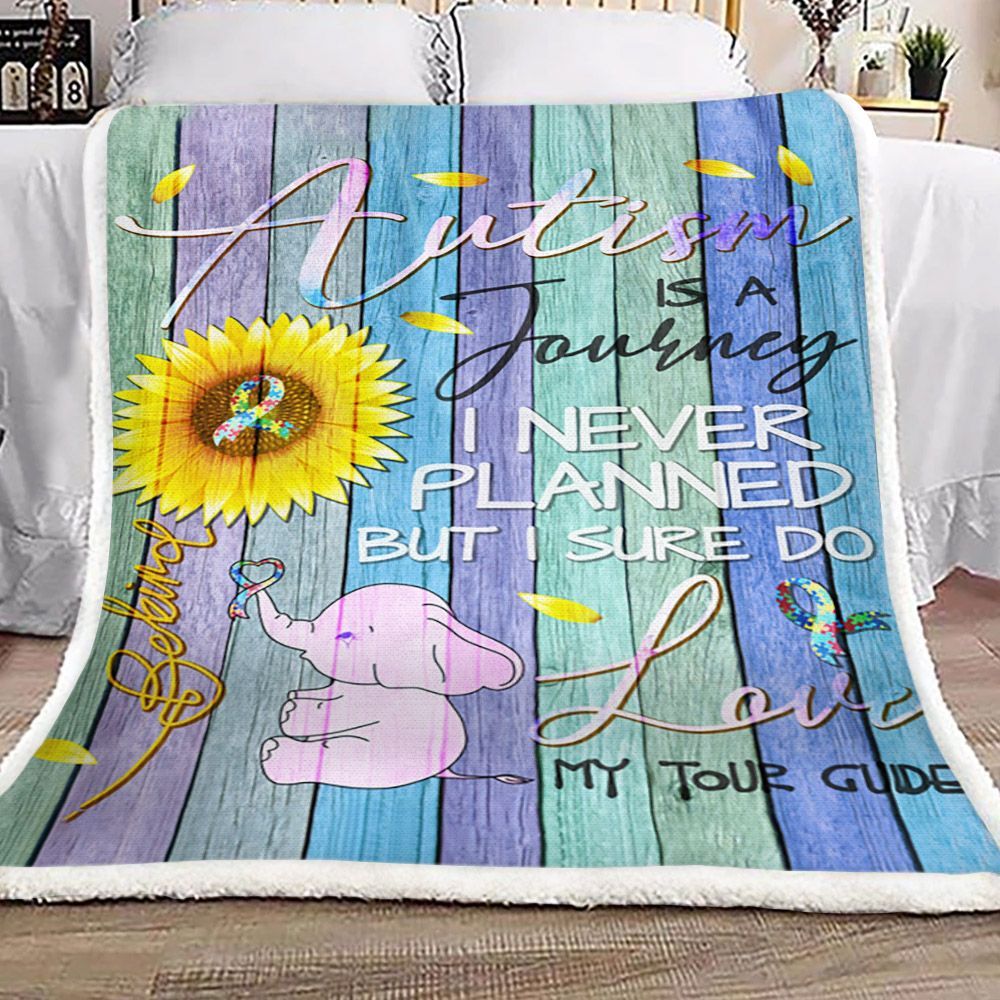 Sunflower Autism Is A Journey Sherpa Fleece Blanket