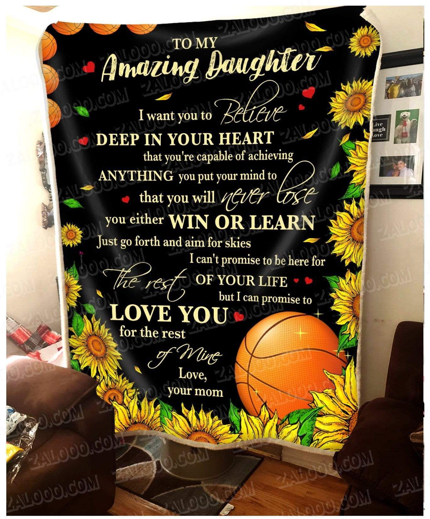 Sunflower Basketball Daughter Mom Never Lose Sherpa Fleece Blanket