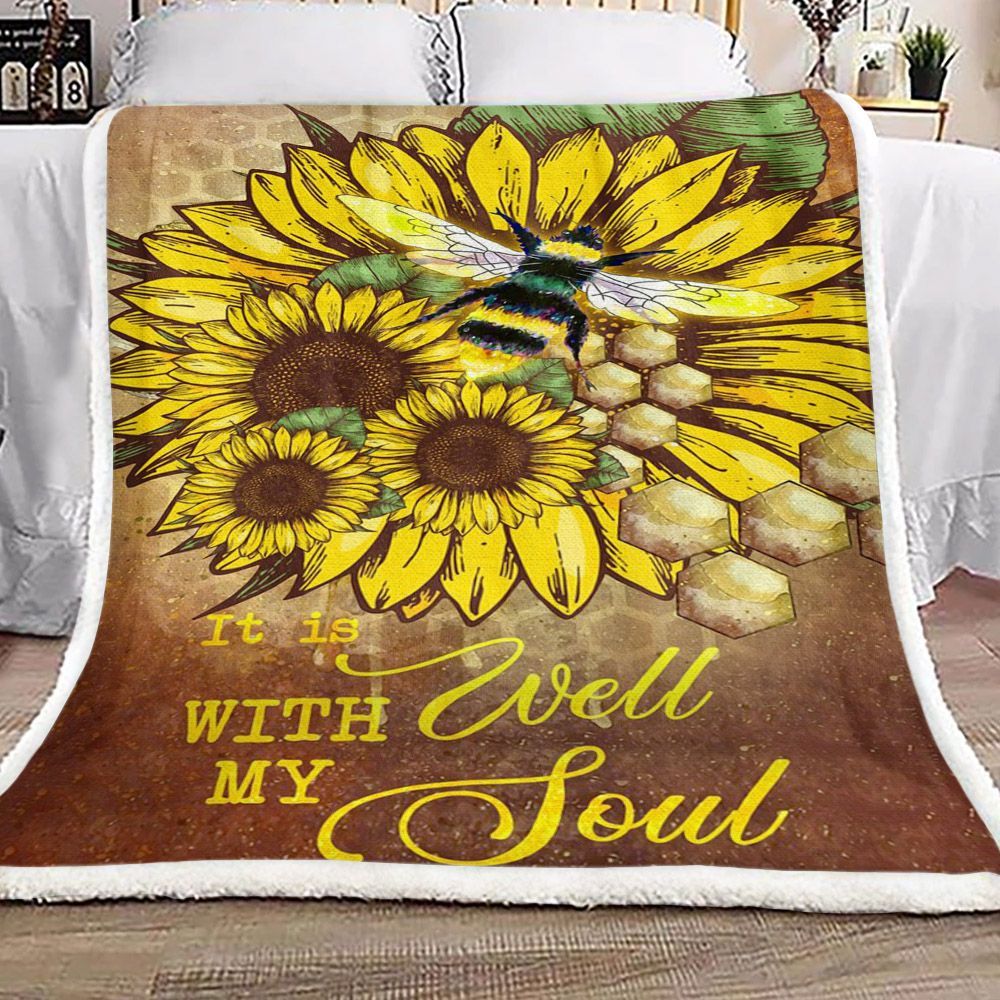 Sunflower Bee It Is Well With My Soul Sherpa Fleece Blanket