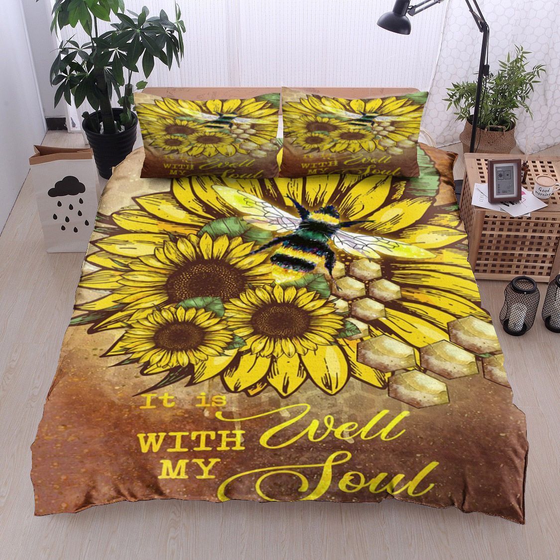 Sunflower Bee It Is Well With My Soul Bedding Set