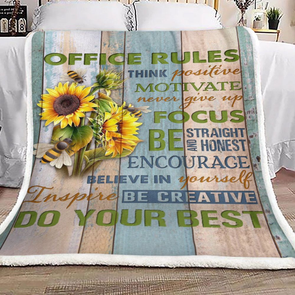 Sunflower Bee Office Rules Sherpa Fleece Blanket