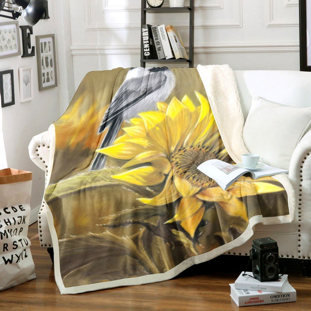 Sunflower Bird Sherpa Fleece Blanket