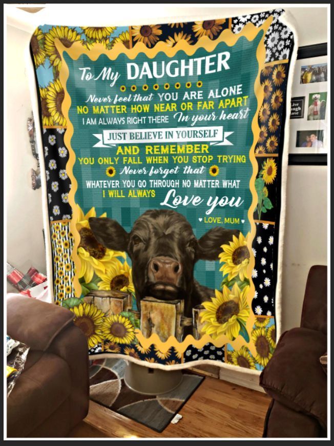Sunflower Black Angus Cow To My Daughter Always Love You Love Mum Sherpa Fleece Blanket