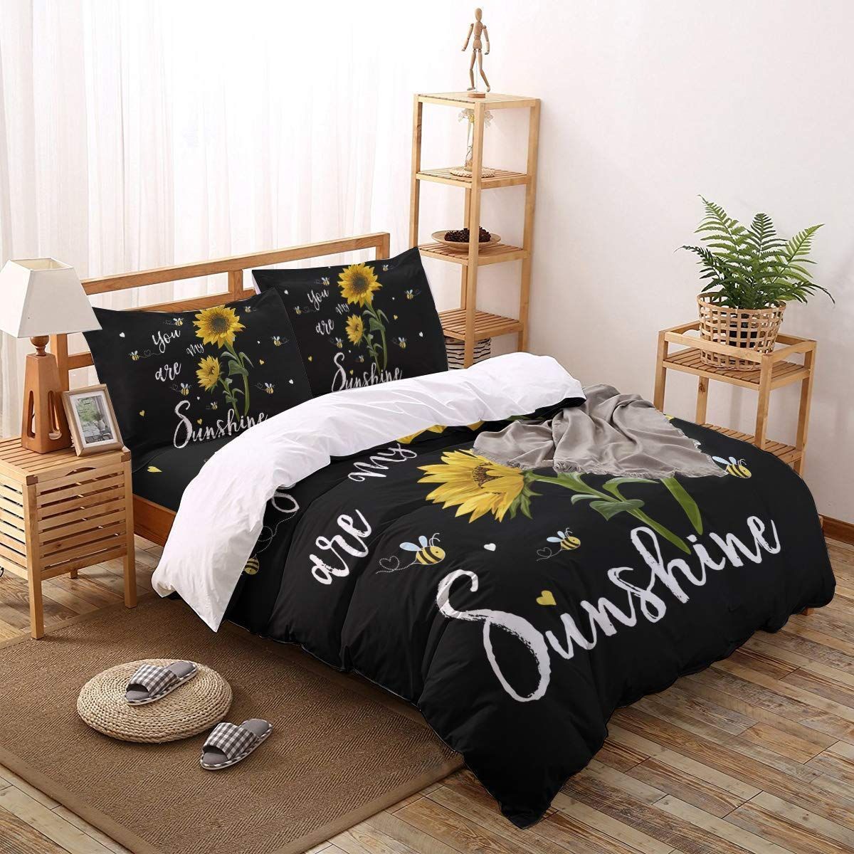 Sunflower Black Background You Are My Sunshine Bedding Set