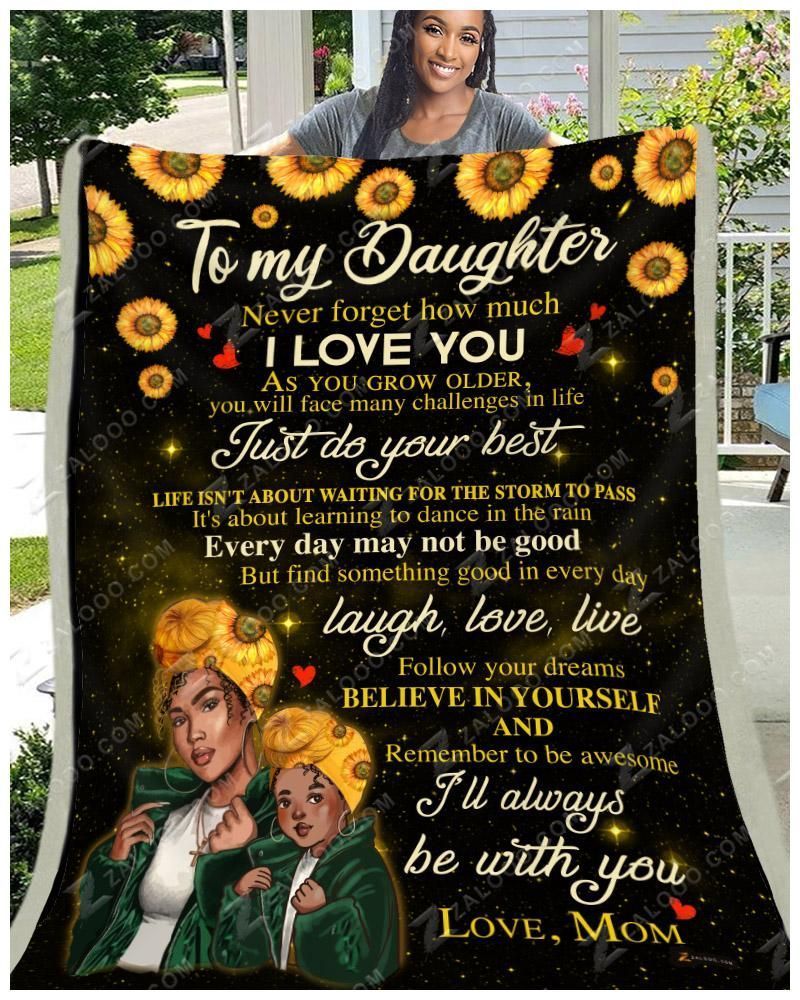Sunflower Black Daughter Mom I Will Always Be With You Sherpa Fleece Blanket
