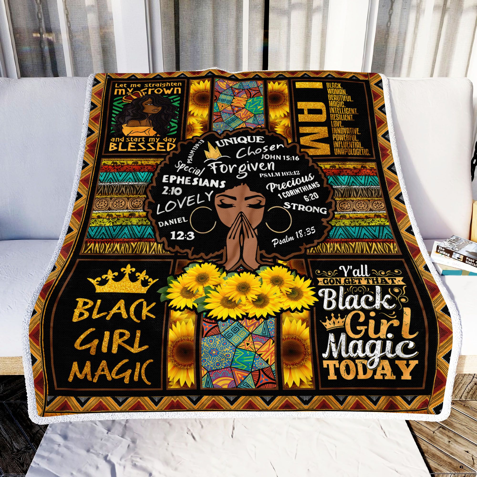 Sunflower Black Girl Fleece Blanket