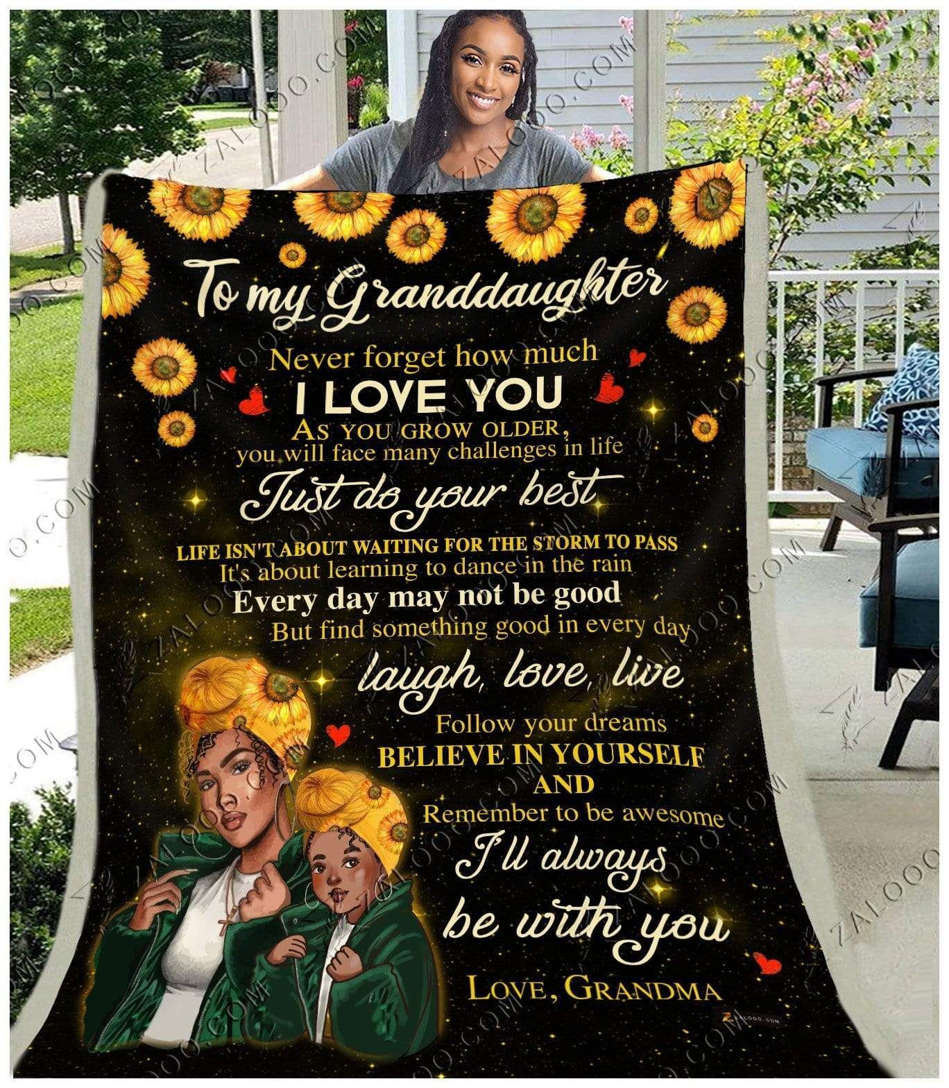 Sunflower Black Granddaughter Grandma I Will Always Be With You Sherpa Fleece Blanket