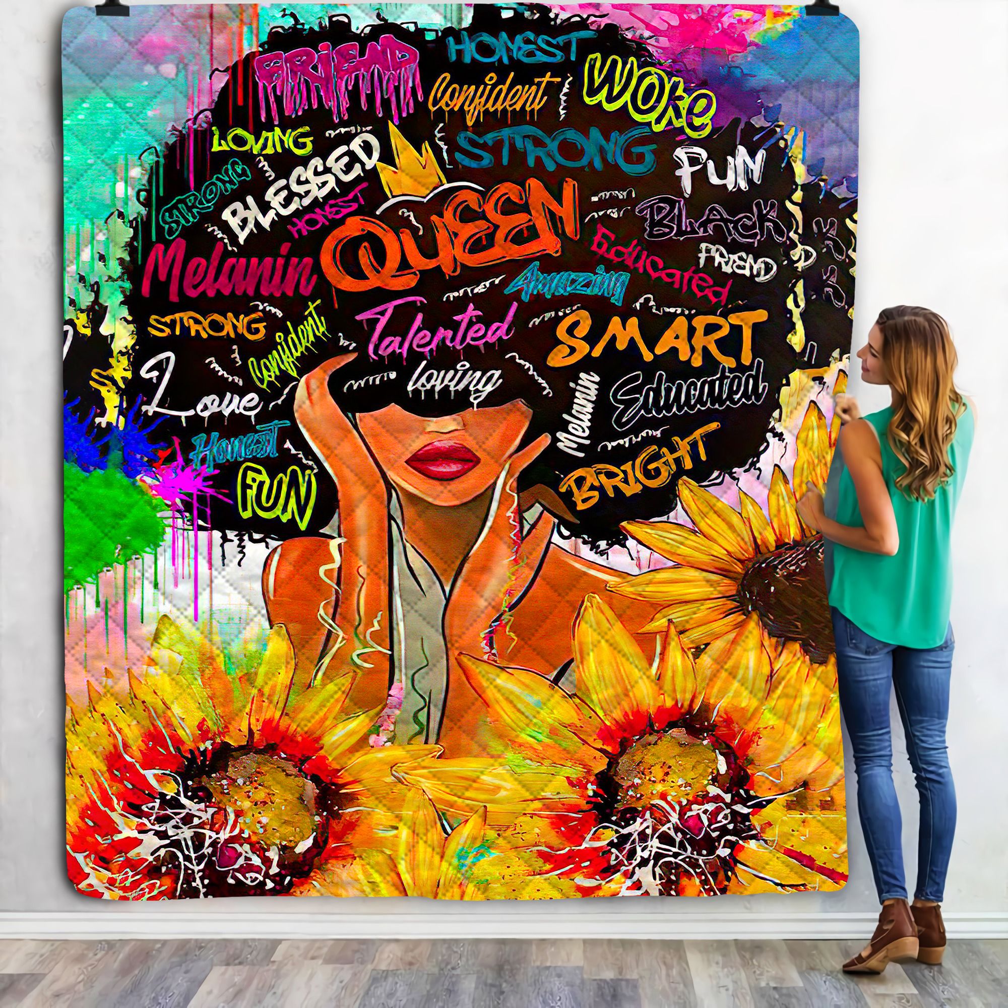 Sunflower Black Queen Fleece Blanket