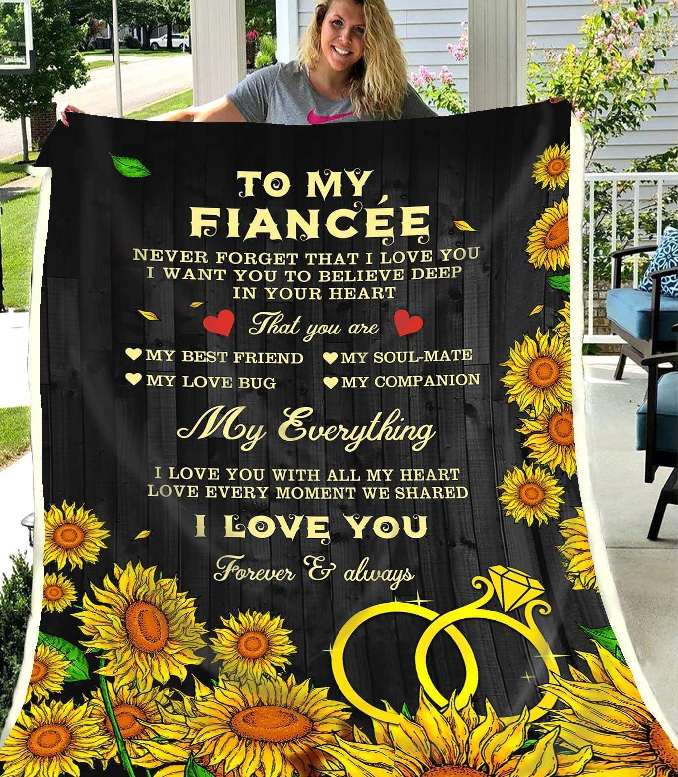 Sunflower Blanket Giving Fiancée I Love You With All My Heart