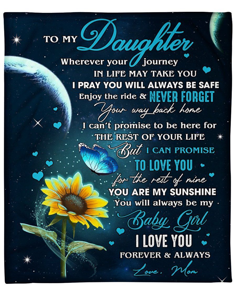 Sunflower Blue Butterfly You Are My Sunshine To Daughter Fleece Blanket Fleece Blanket