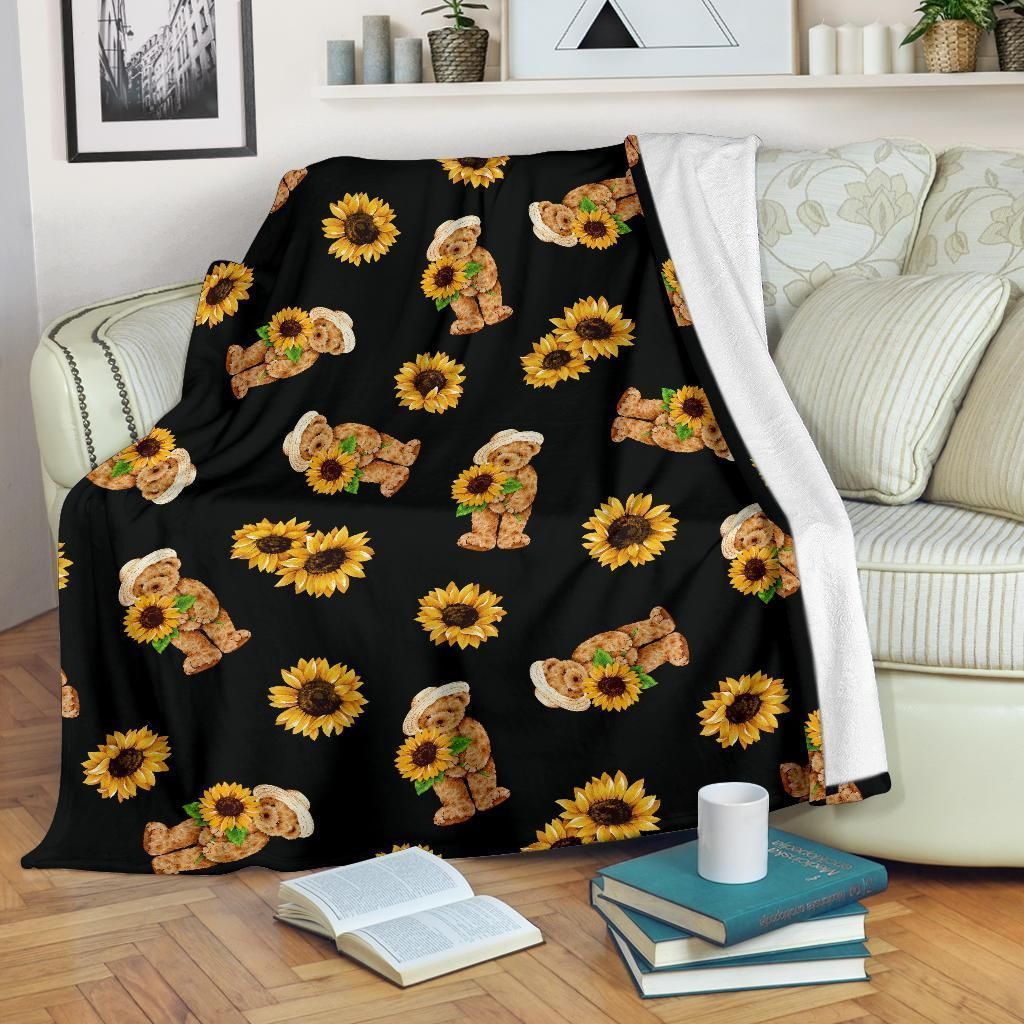 Sunflower Brown Bear Pattern Print Design Fleece Blanket