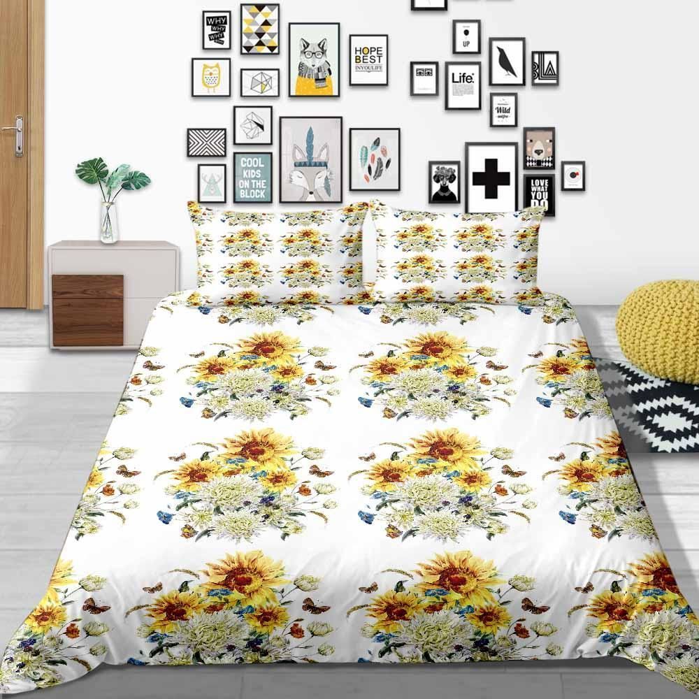 Sunflower Bush Creative White Printed Bedding Set